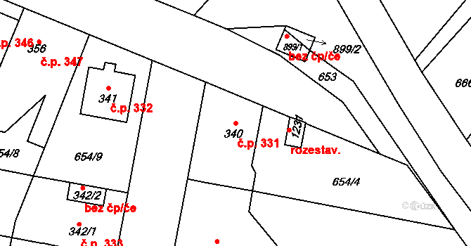 Velký Osek 331 na parcele st. 340 v KÚ Velký Osek, Katastrální mapa