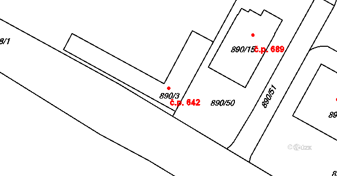 Malešice 642, Praha na parcele st. 890/3 v KÚ Malešice, Katastrální mapa