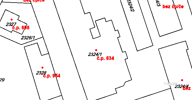 Šluknov 834 na parcele st. 2324/1 v KÚ Šluknov, Katastrální mapa