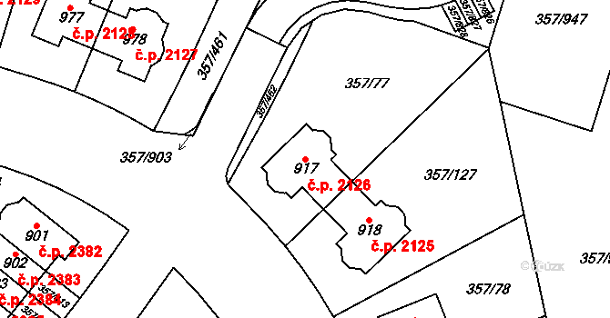 Hostivice 2126 na parcele st. 917 v KÚ Litovice, Katastrální mapa