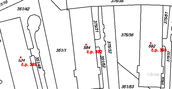 Týn 392, Třebíč na parcele st. 584 v KÚ Týn u Třebíče, Katastrální mapa