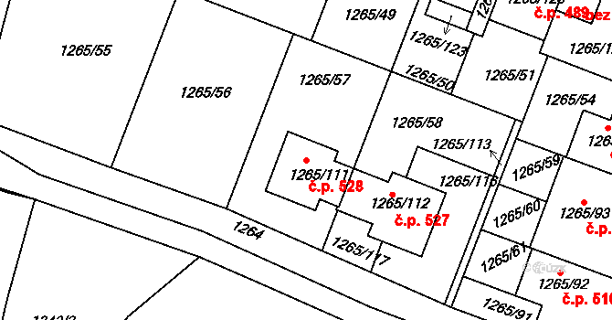 Pokratice 528, Litoměřice na parcele st. 1265/111 v KÚ Pokratice, Katastrální mapa