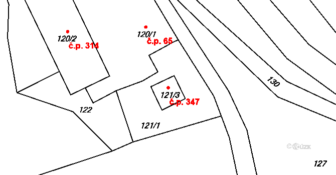 Dolní Žukov 347, Český Těšín na parcele st. 121/3 v KÚ Dolní Žukov, Katastrální mapa