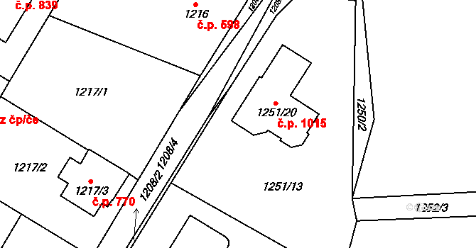 Kosmonosy 1015 na parcele st. 1251/20 v KÚ Kosmonosy, Katastrální mapa