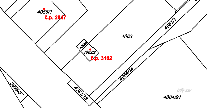 Teplice 3162 na parcele st. 4062/2 v KÚ Teplice, Katastrální mapa