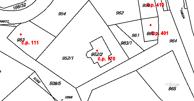 Rumburk 2-Horní Jindřichov 170, Rumburk na parcele st. 952/2 v KÚ Horní Jindřichov, Katastrální mapa