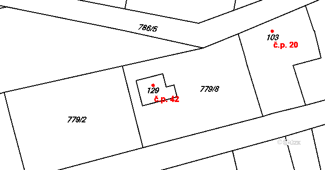 Hubálov 42, Tuř na parcele st. 129 v KÚ Hubálov, Katastrální mapa