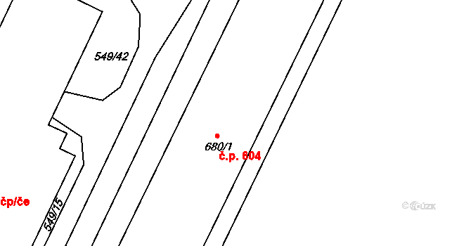 Hrotovice 604 na parcele st. 680/1 v KÚ Hrotovice, Katastrální mapa