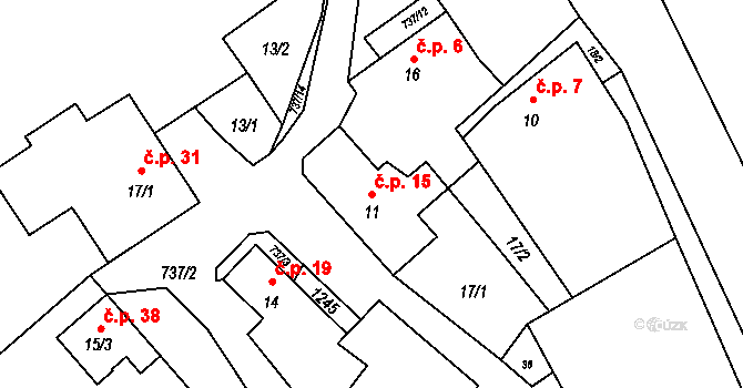 Valdíkov 15 na parcele st. 11 v KÚ Valdíkov, Katastrální mapa