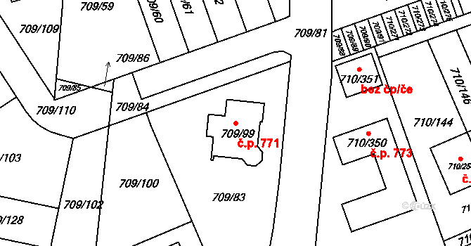 Poříčí 771, Boršov nad Vltavou na parcele st. 709/99 v KÚ Boršov nad Vltavou, Katastrální mapa