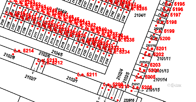 Kadaň 5232 na parcele st. 2122 v KÚ Kadaň, Katastrální mapa