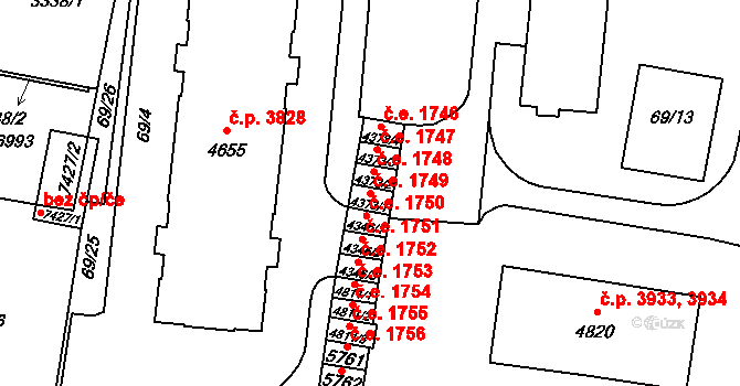 Zlín 1749 na parcele st. 4373/1 v KÚ Zlín, Katastrální mapa