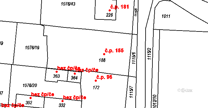 Prčice 155, Sedlec-Prčice na parcele st. 188 v KÚ Prčice, Katastrální mapa