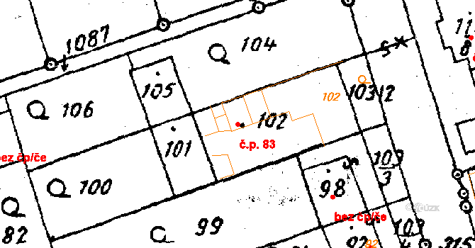 Dolní Heřmanice 83 na parcele st. 102 v KÚ Dolní Heřmanice, Katastrální mapa