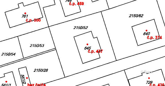 Štítná nad Vláří 437, Štítná nad Vláří-Popov na parcele st. 645 v KÚ Štítná nad Vláří, Katastrální mapa
