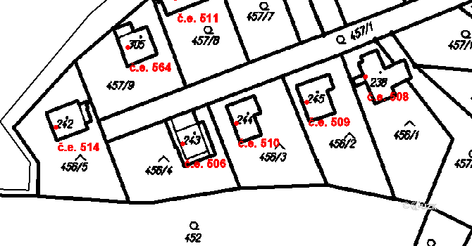 Olšany 510 na parcele st. 244 v KÚ Olšany, Katastrální mapa