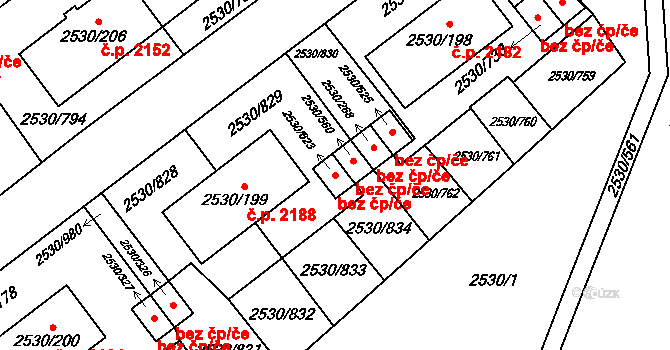Opava 43792006 na parcele st. 2530/623 v KÚ Opava-Předměstí, Katastrální mapa