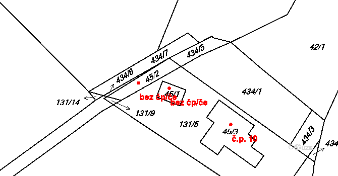 Bačetín 44243006 na parcele st. 45/1 v KÚ Sudín, Katastrální mapa