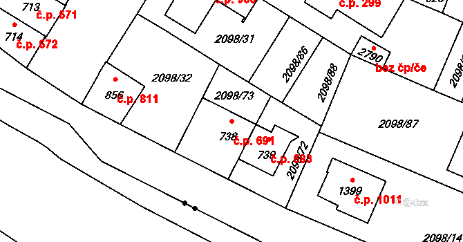 Kateřinky 691, Opava na parcele st. 738 v KÚ Kateřinky u Opavy, Katastrální mapa
