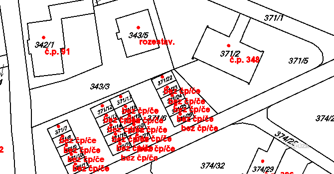 Liberec 46992006 na parcele st. 371/23 v KÚ Dolní Hanychov, Katastrální mapa