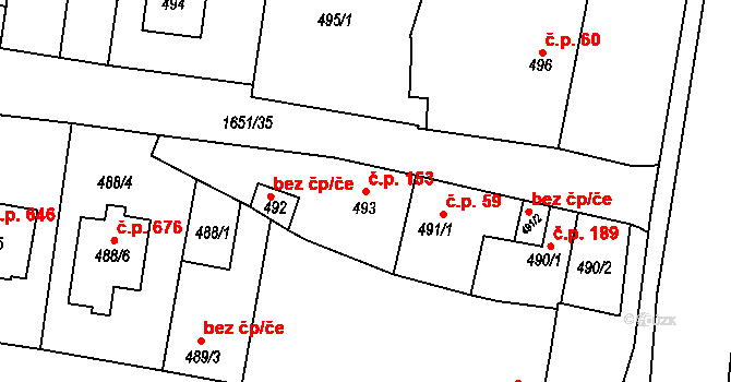 Drnovice 153 na parcele st. 493 v KÚ Drnovice u Vyškova, Katastrální mapa