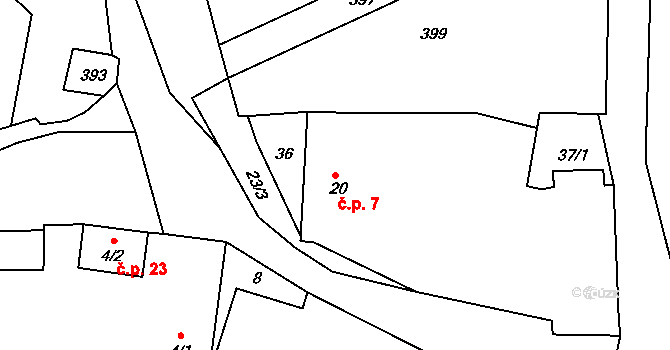 Horoušany 7, Hostouň na parcele st. 20 v KÚ Horoušany u Hostouně, Katastrální mapa