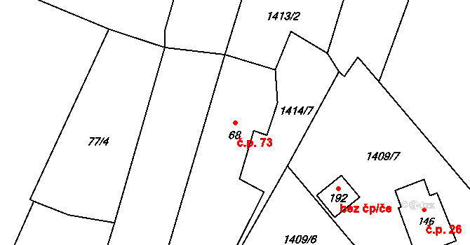 Prapořiště 73, Kdyně na parcele st. 68 v KÚ Prapořiště, Katastrální mapa