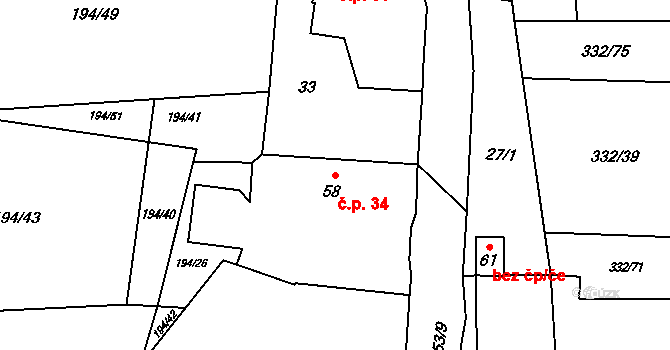 Stanětice 34, Zahořany na parcele st. 58 v KÚ Stanětice, Katastrální mapa