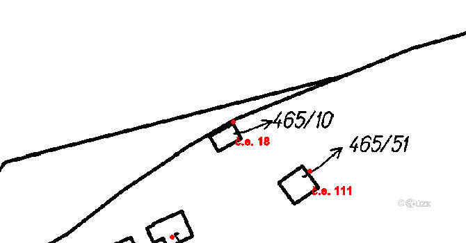 Horní Hradiště 18, Plasy na parcele st. 465/10 v KÚ Horní Hradiště, Katastrální mapa