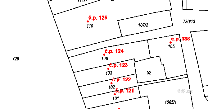 Broumov 124 na parcele st. 106 v KÚ Broumov, Katastrální mapa