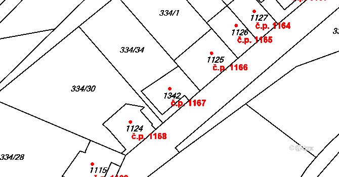 Náchod 1167 na parcele st. 1342 v KÚ Náchod, Katastrální mapa