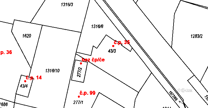 Chvojenec 35 na parcele st. 43/3 v KÚ Chvojenec, Katastrální mapa