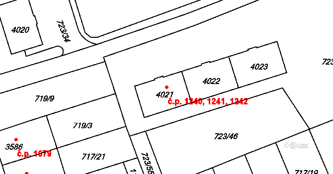 Bílé Předměstí 1240,1241,1242, Pardubice na parcele st. 4023 v KÚ Pardubice, Katastrální mapa
