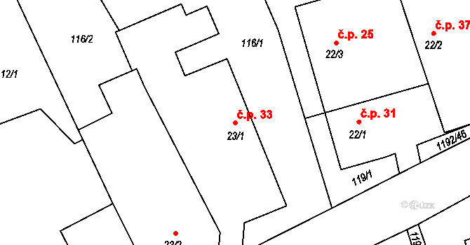 Leština 33 na parcele st. 23/1 v KÚ Leština u Zábřeha, Katastrální mapa