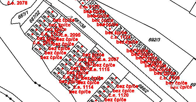 Lesná 2097, Brno na parcele st. 687/41 v KÚ Lesná, Katastrální mapa