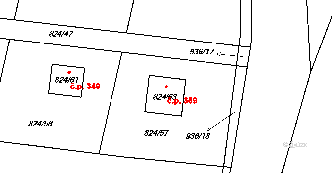 Lípa 359 na parcele st. 824/63 v KÚ Lípa nad Dřevnicí, Katastrální mapa