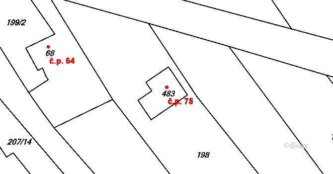 Svatava 75, Černovice na parcele st. 483 v KÚ Svatava u Černovic, Katastrální mapa