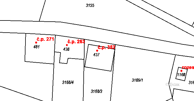 Jílové 352 na parcele st. 437 v KÚ Jílové u Děčína, Katastrální mapa