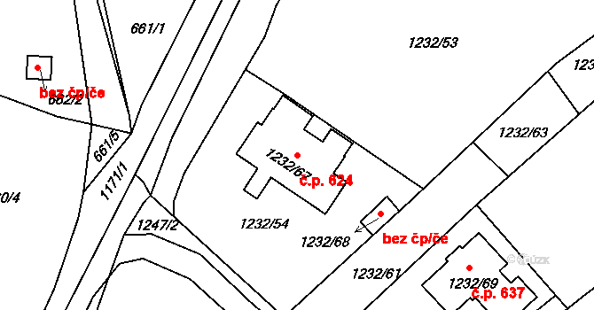Pokratice 624, Litoměřice na parcele st. 1232/67 v KÚ Pokratice, Katastrální mapa