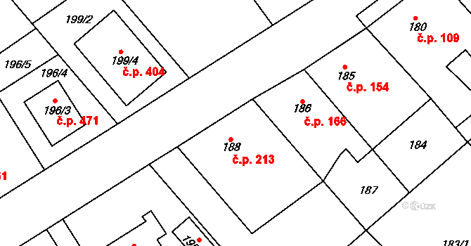 Zruč 213, Zruč-Senec na parcele st. 188 v KÚ Zruč, Katastrální mapa