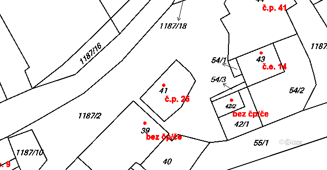 Liběšovice 25, Blšany na parcele st. 41 v KÚ Liběšovice, Katastrální mapa