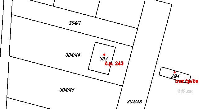 Oskořínek 243 na parcele st. 397 v KÚ Oskořínek, Katastrální mapa