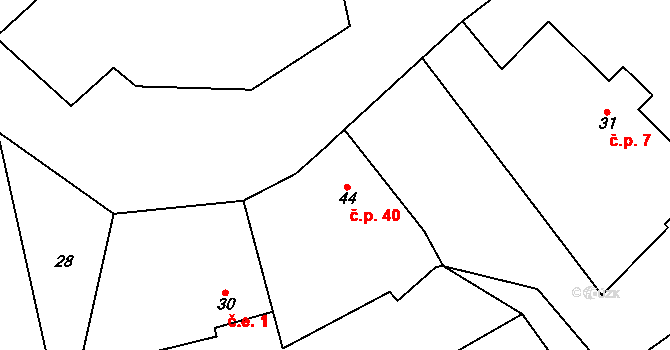 Bezděkovec 40, Mileč na parcele st. 44 v KÚ Bezděkovec, Katastrální mapa
