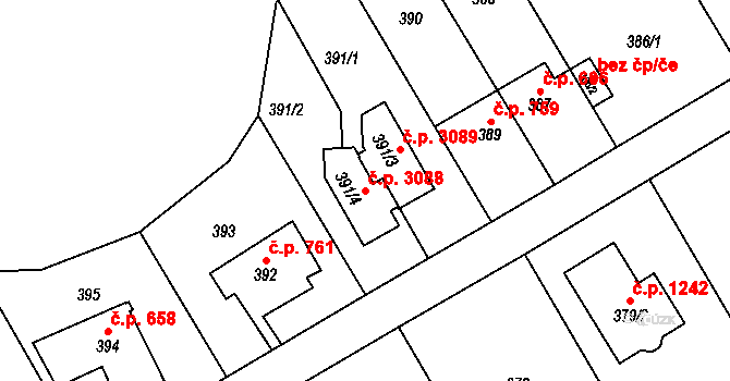 Stodůlky 3088, Praha na parcele st. 391/4 v KÚ Stodůlky, Katastrální mapa