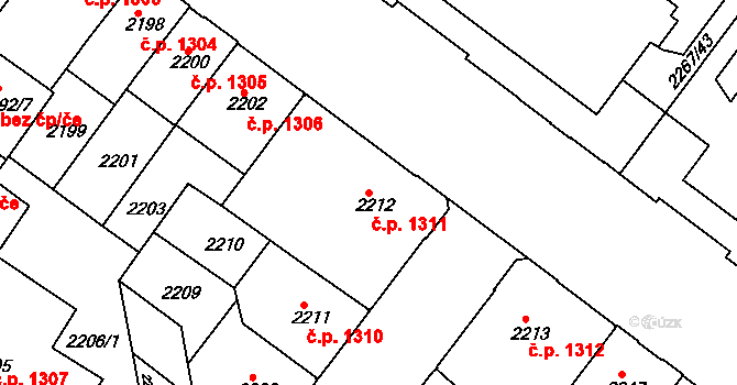 Znojmo 1311 na parcele st. 2212 v KÚ Znojmo-město, Katastrální mapa