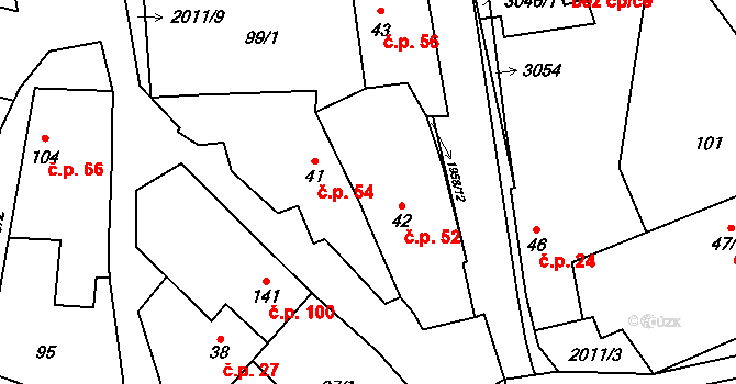 Milenov 52 na parcele st. 42 v KÚ Milenov, Katastrální mapa