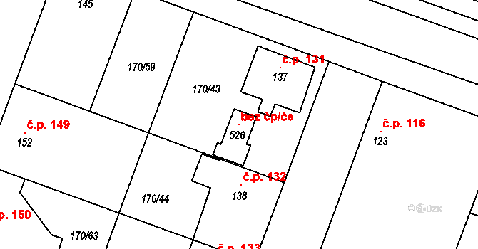 Hořátev 118500007 na parcele st. 526 v KÚ Hořátev, Katastrální mapa