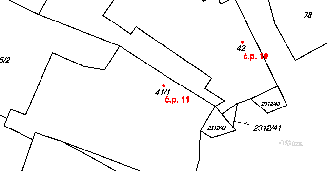 Močidlec 11, Pšov na parcele st. 41/1 v KÚ Močidlec, Katastrální mapa