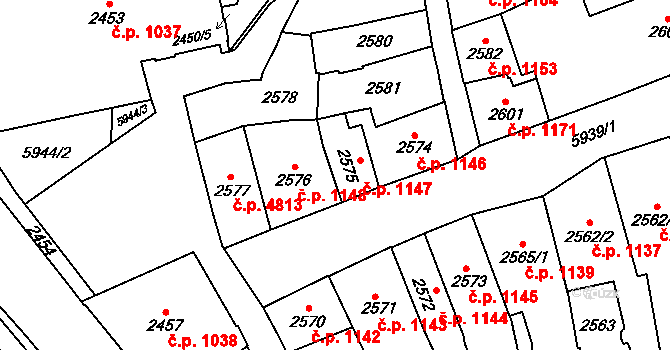 Jihlava 1147 na parcele st. 2575 v KÚ Jihlava, Katastrální mapa