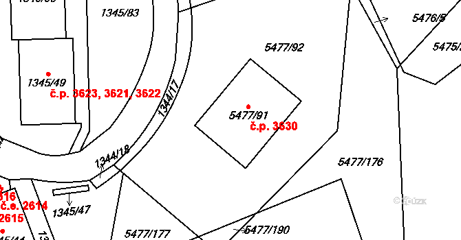 Jihlava 3630 na parcele st. 5477/91 v KÚ Jihlava, Katastrální mapa